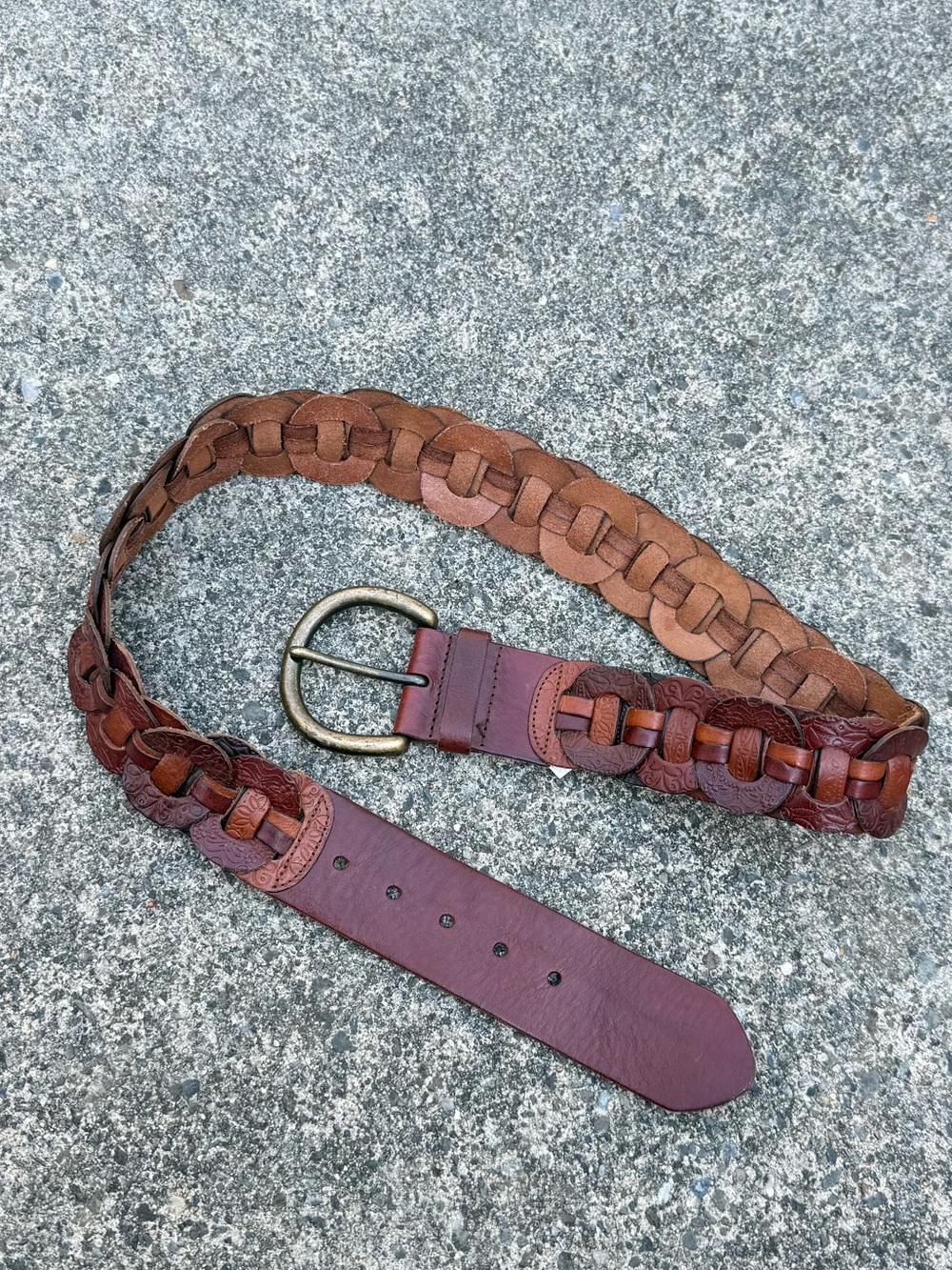 Fossil Rustic Brown Leather Link Belt Brass Buckle Western Boho M